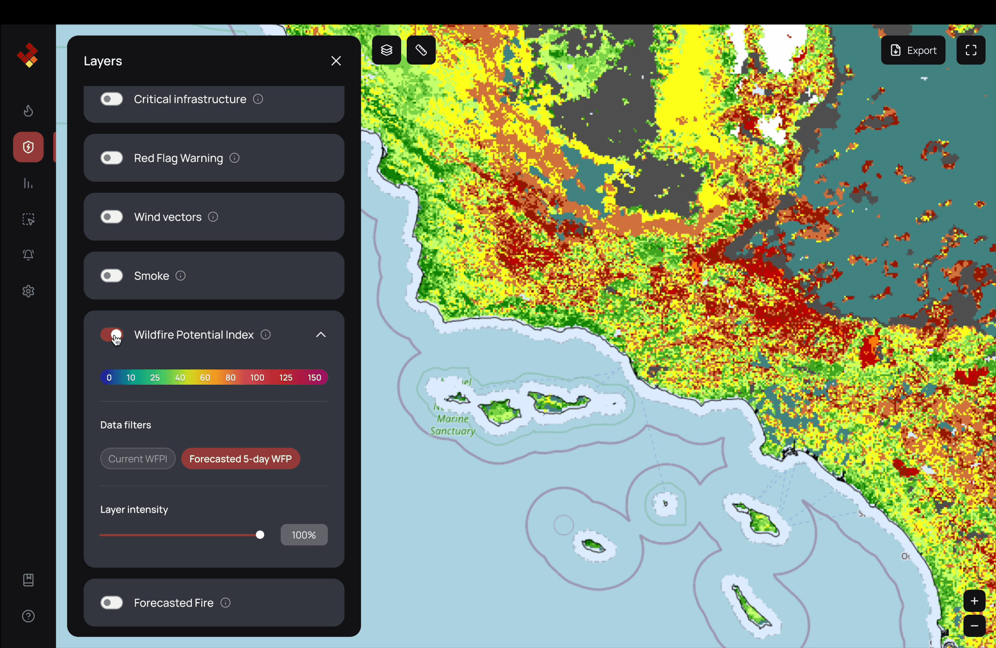 Map of fire potential.