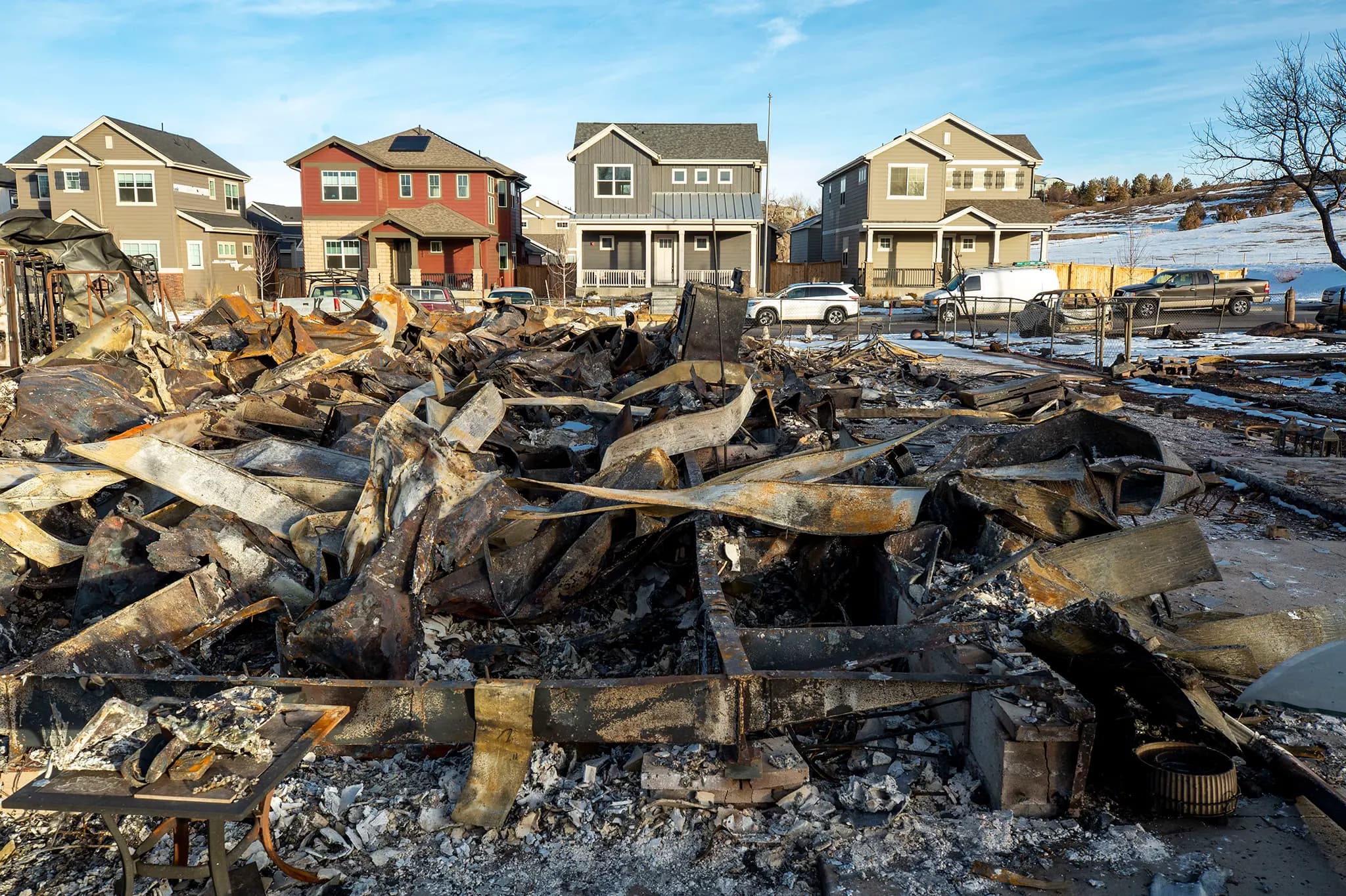 Burned buildings after Marshall fire