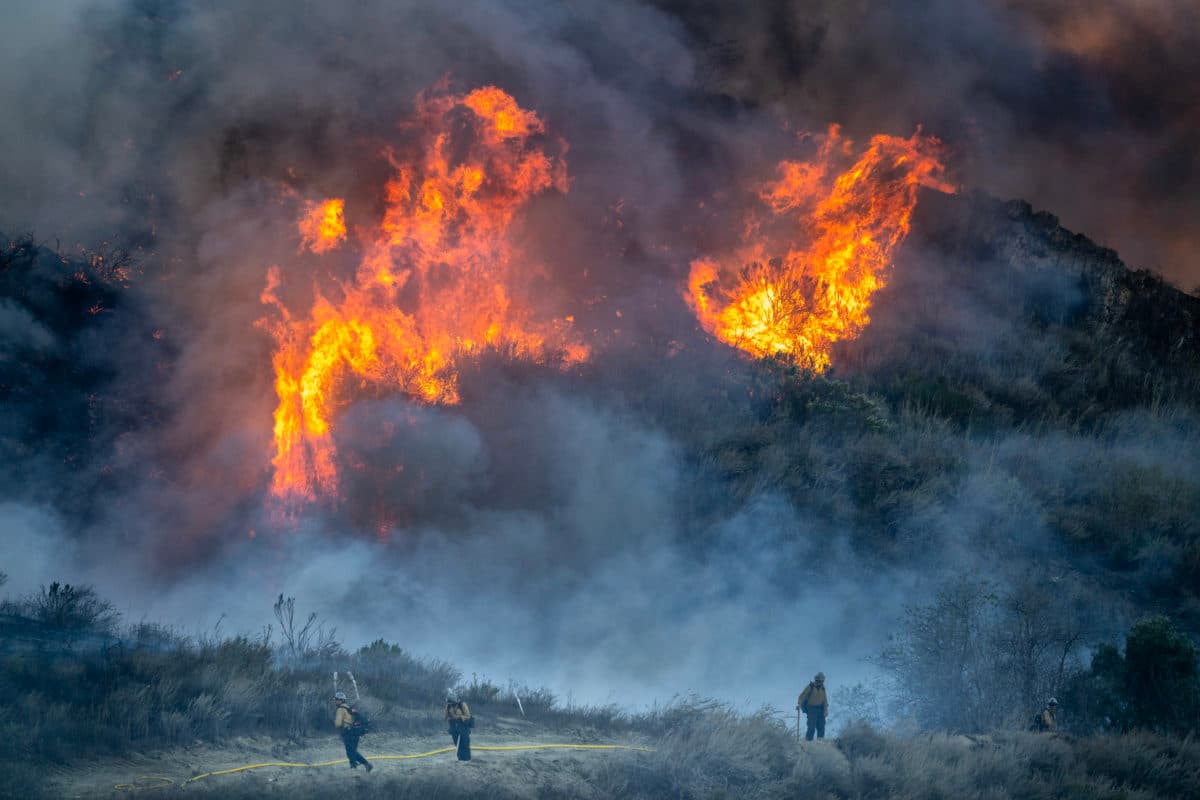 Fire with firefighters.